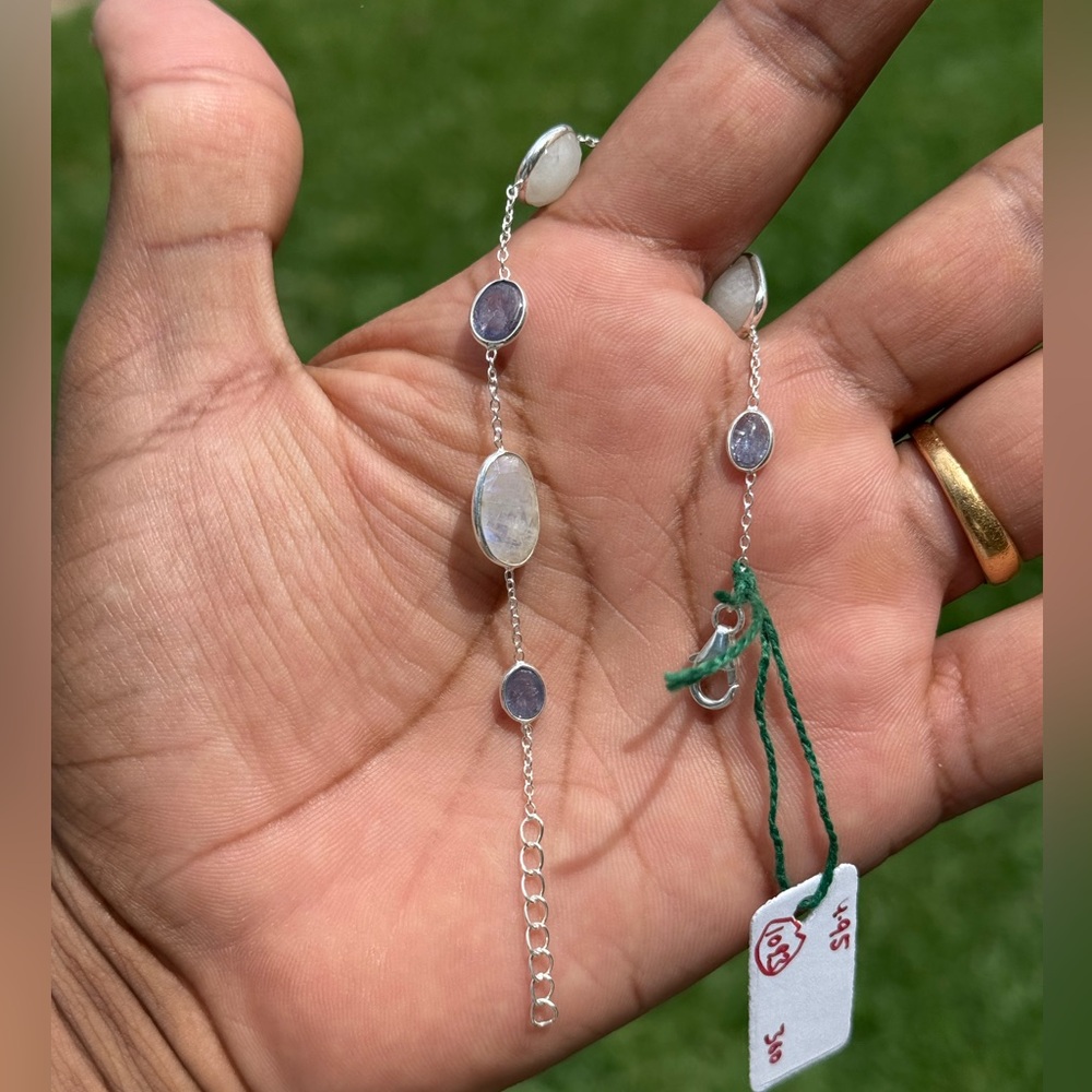 925 Sterling Silver Moonstone and Tourmaline Bracelet